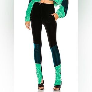 Frankie B. Velvet Joggers in Black and Teal